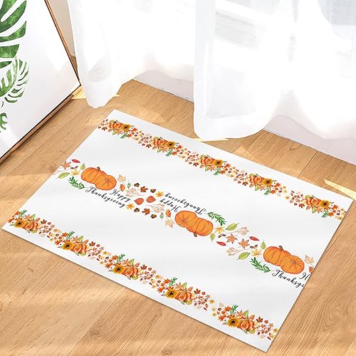 Bath Rugs Entrance Non Slip Front Door Mat Fall Thanksgiving Pumpkin Maple Leaves Kitchen Carpets Farm Harvest on White Floor Mats for Bathroom