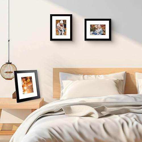 Miniatura 7 de Golden State Art, Marco de fotos negro de 8 x 10 pulgadas, pantalla de madera, vidrio real y tapete blanco para fotos de 5 x 7 pulgadas (pantalla