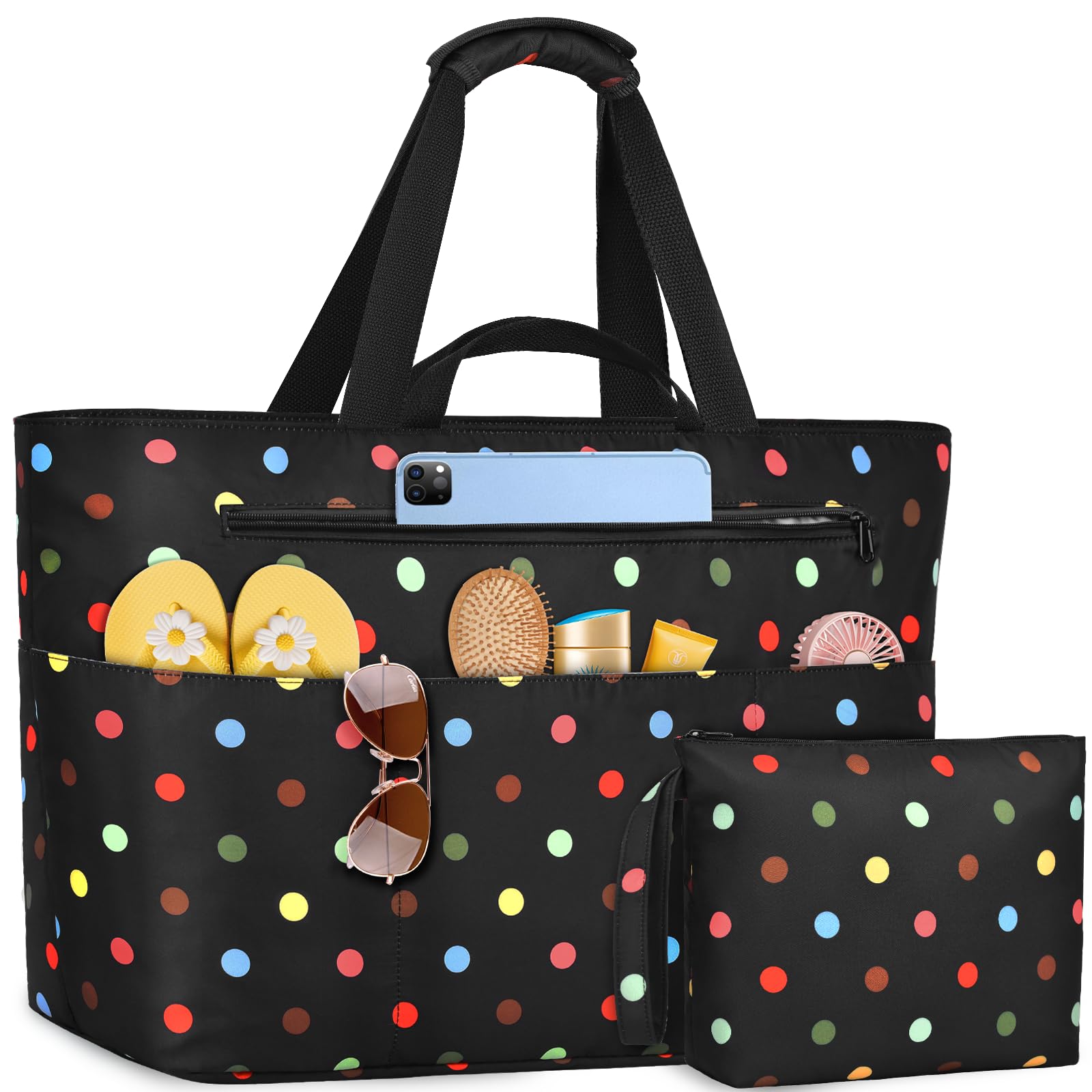 Strandtasche XXL Familie, Extra Groß Strandtasche Mit Reißverschluss Faltbare Badetasche Damen Wasserdicht Tote Bag Damen Herren Beach Bag Für Strand, Reisen, Urlaub. 50L