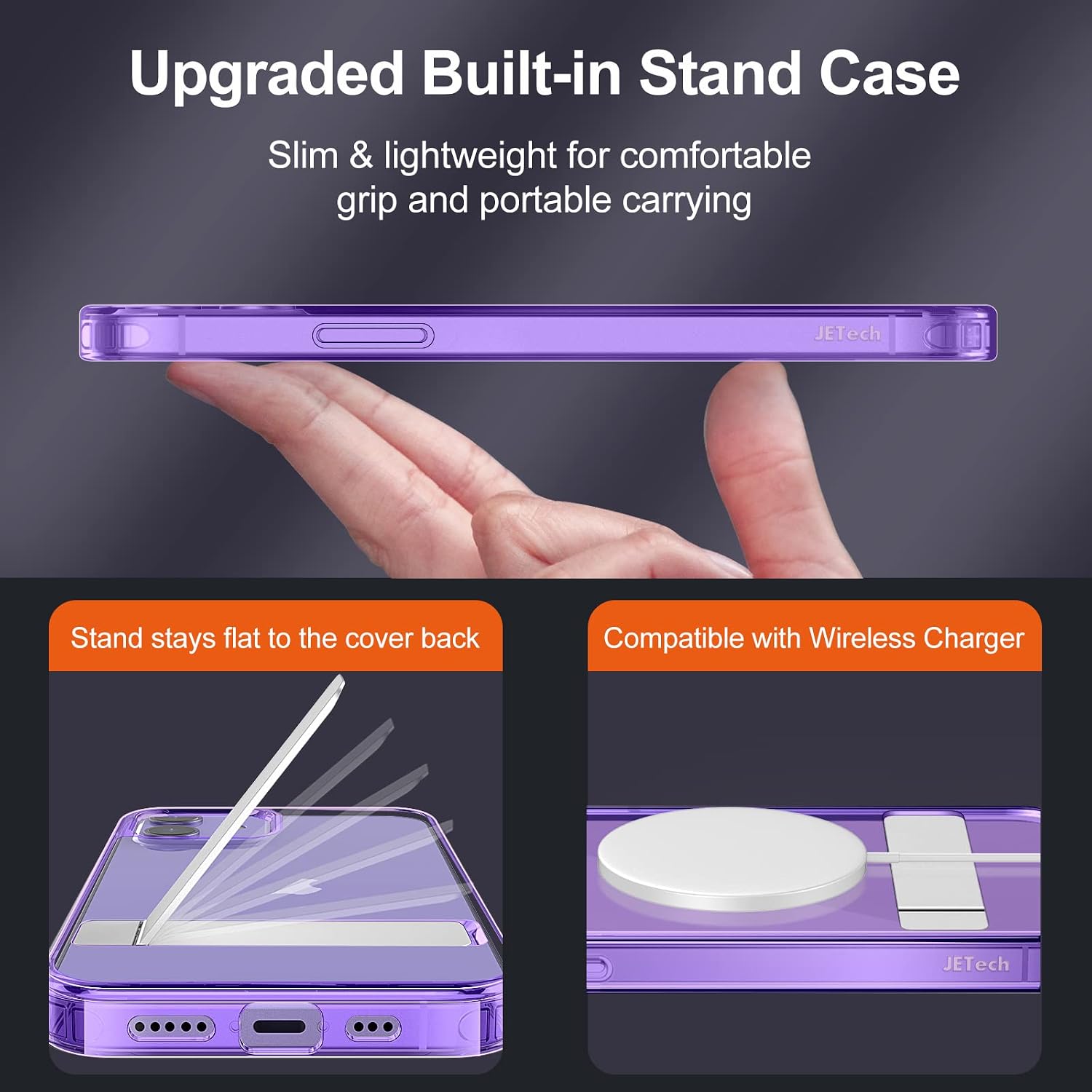 JETech Case for iPhone 12/12 Pro 6.1-Inch with Stand, Support Wireless Charging, Slim Shockproof Bumper Phone Cover, 3-Way Metal Kickstand (Purple)