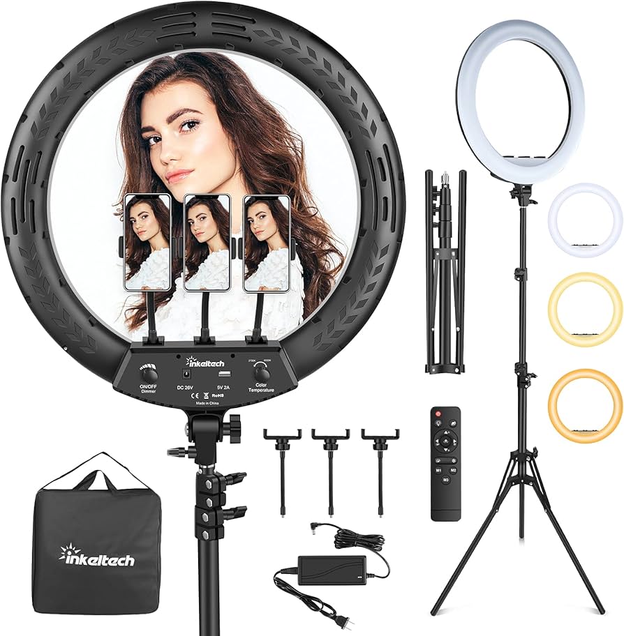 8 Inch LED Ring Light With Tripod Stand Cell Phone Holder For Live Stream/ Makeup/Youtube Video, Dimmable Beauty Ringlight - Ring Light, Selfie Ring Light
