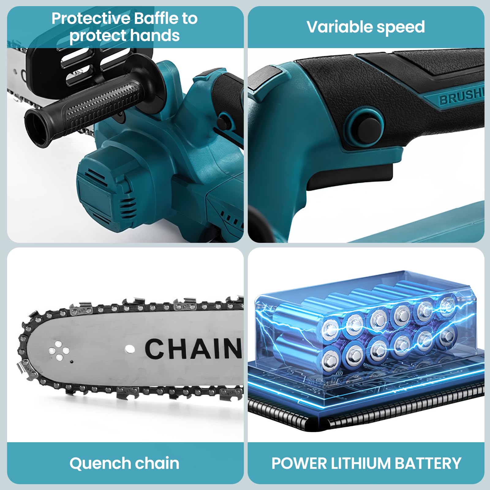 Tronçonneuse sans fil 12 pouces, tronçonneuse électrique 1 500 W, batterie 18 V, livrée avec 2 batteries, moteur sans balais haute performance, adaptée à l'abattage d'arbres et à l'élagage