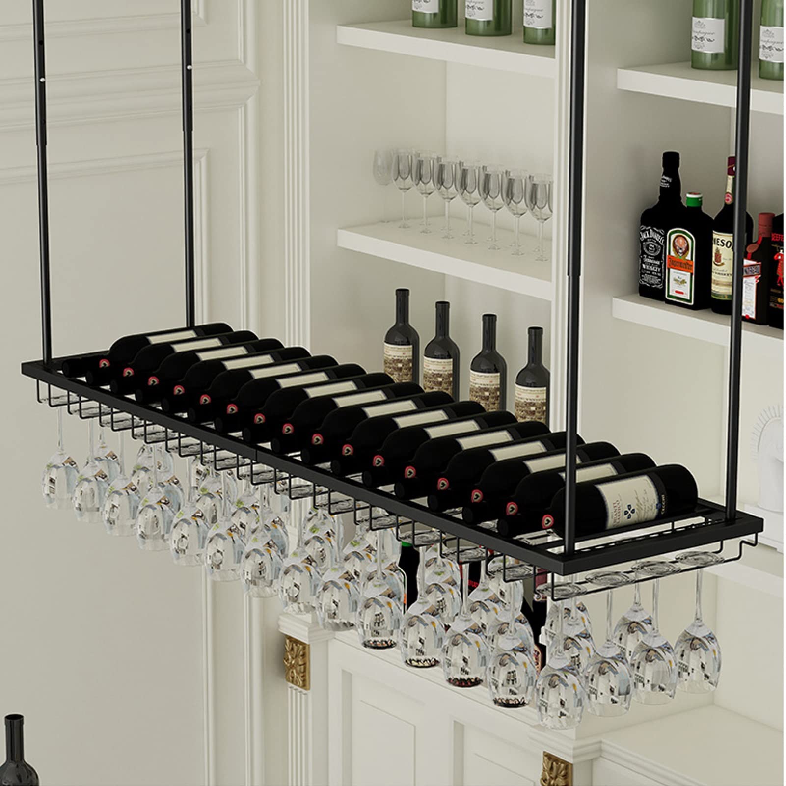Porte-bouteilles suspendu en métal et porte-verre de plafond 120cm pour cuisine