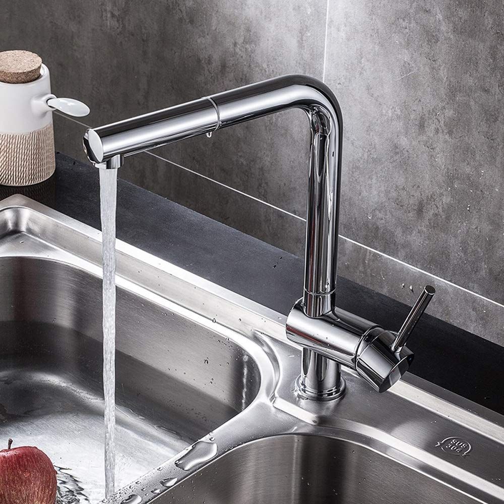 Robinets mitigeurs d'évier de cuisine à bec pivotant et douchette noire