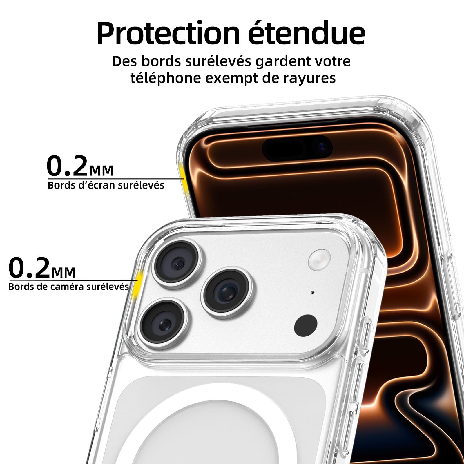 NEW'C Magnétique Coque pour iPhone 17 Pro Max (6,9 Pouces), Compatible avec MagSafe Antichoc Ultime avec Cordon – Magnétisme Puissant et Protection Militaire - Etui Fine - Transparent