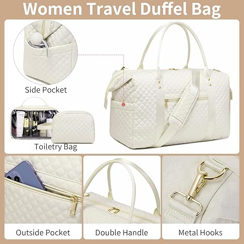 Miniatura 4 de Bolsas de fin de semana para mujer, bolsa de lona para viajes, bolsa de fin de semana de nailon de 45 litros con compartimento para zapatos y bolsa