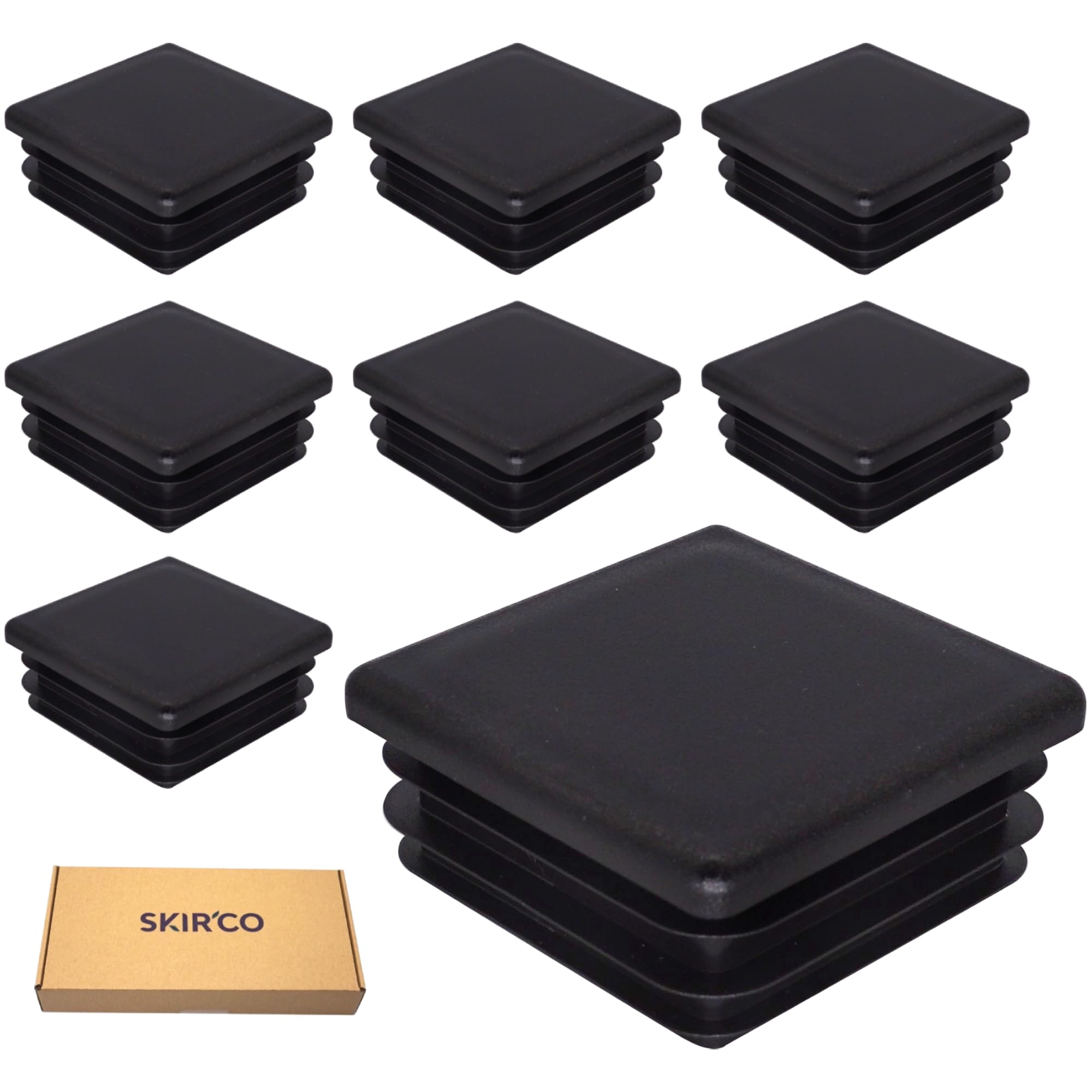 SKIR'CO (8 pcs) Square Plastic Plugs 50 x 50 mm, Mat Tube End Caps, Square Tube Inserts, Fence Post Plugs, Black RAL 9005 - Image 2
