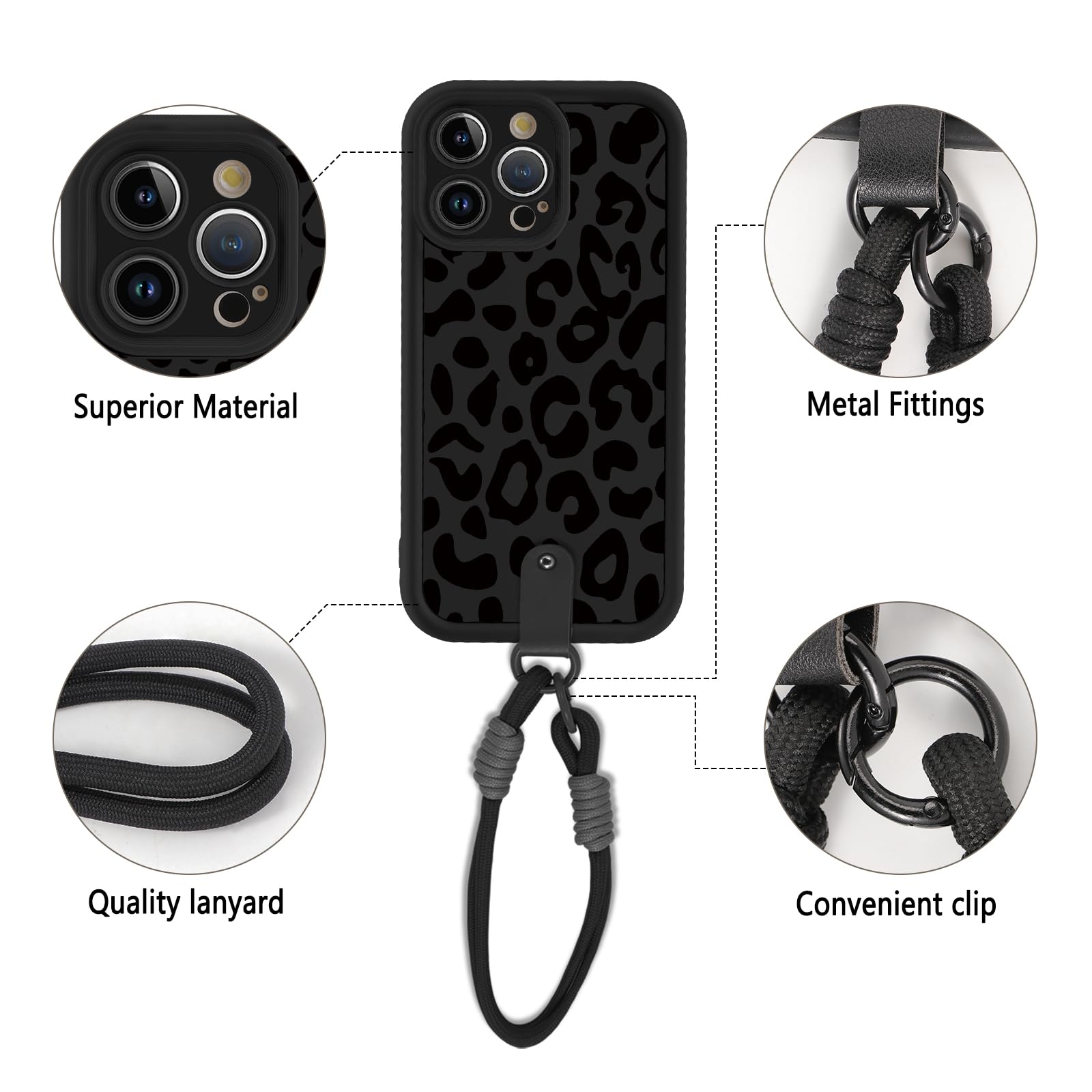 Cover per iPhone 16 Pro con Cordino, Aesthetic Leopardata