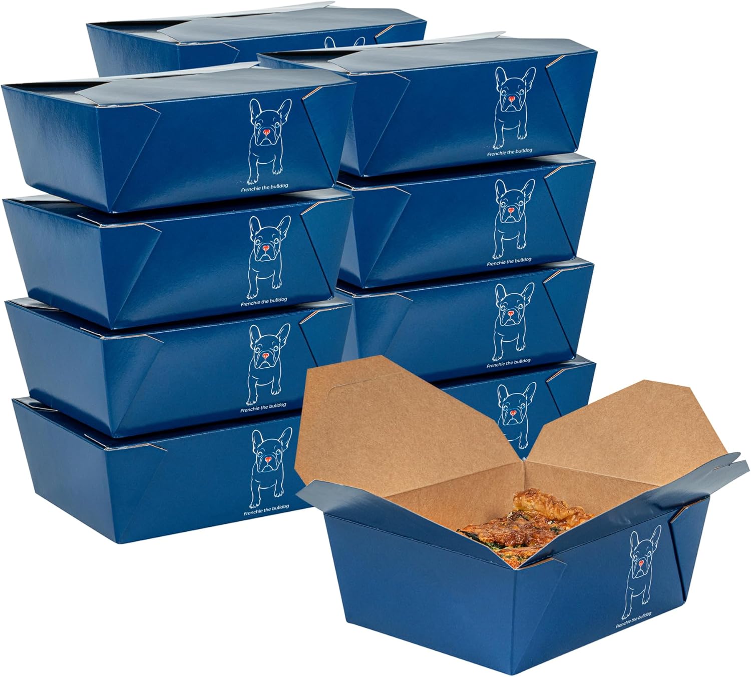 Restaurantware Paper Food Box 50 Count 45 Oz Leakproof Paper Lunch Box Greaseproof Food Container Tab-Lock Design 6.73 x 5.5 x 2.6 Inches Blue