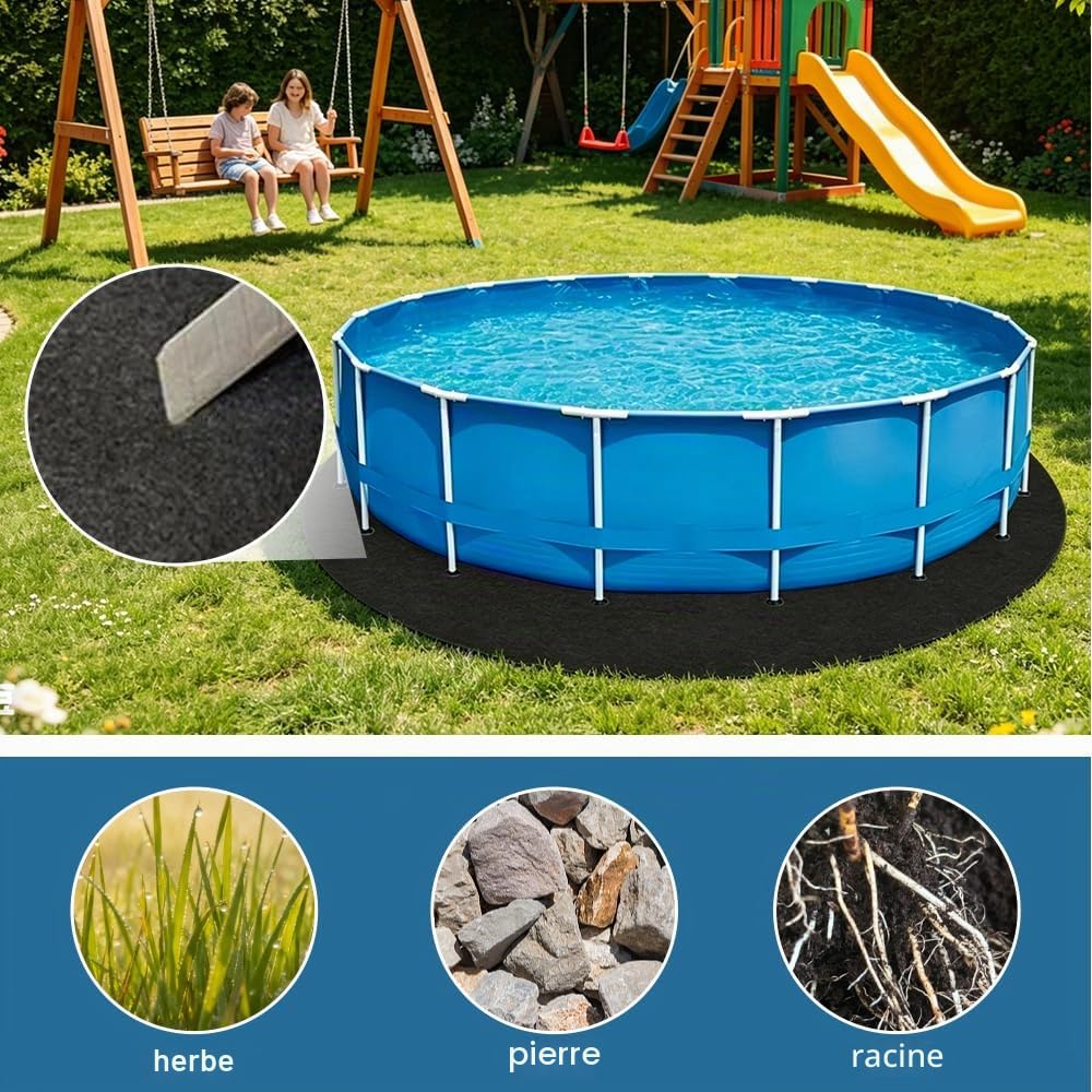 3.7m Tapis sous Piscines Hors Sol Rond, Tapis de Sol Piscine, Antidérapant Pliable Absorbant l'eau, Découpe Simple, Rembourrage sous Piscine, Pliable, pour Baignoires et Piscines Hors Sol
