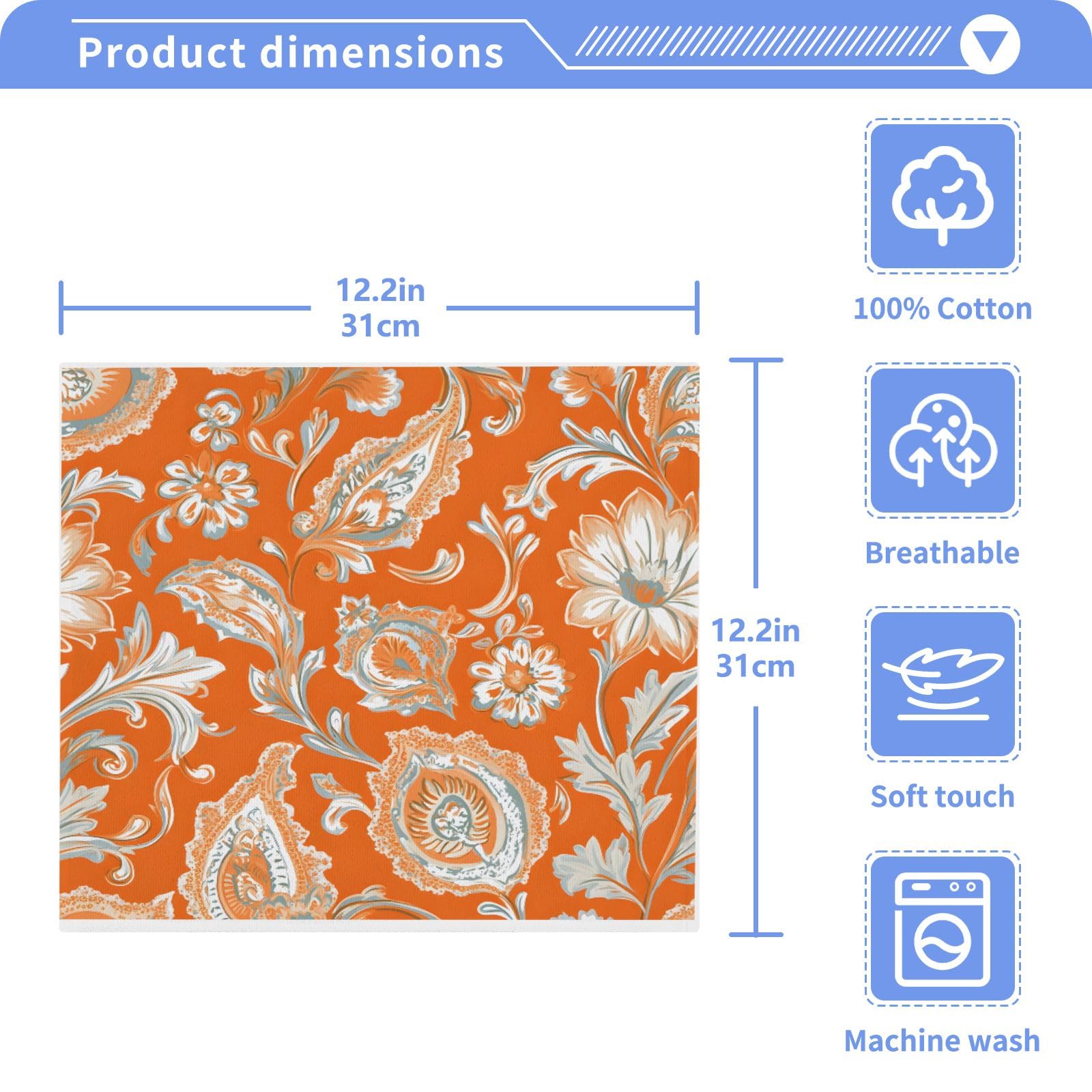 ALAZA Wash Cloth Set 100% Cotton Fingertip Towels Face Cloths Sets Paisley Orange Highly Absorbent Soft Feel Set of 2