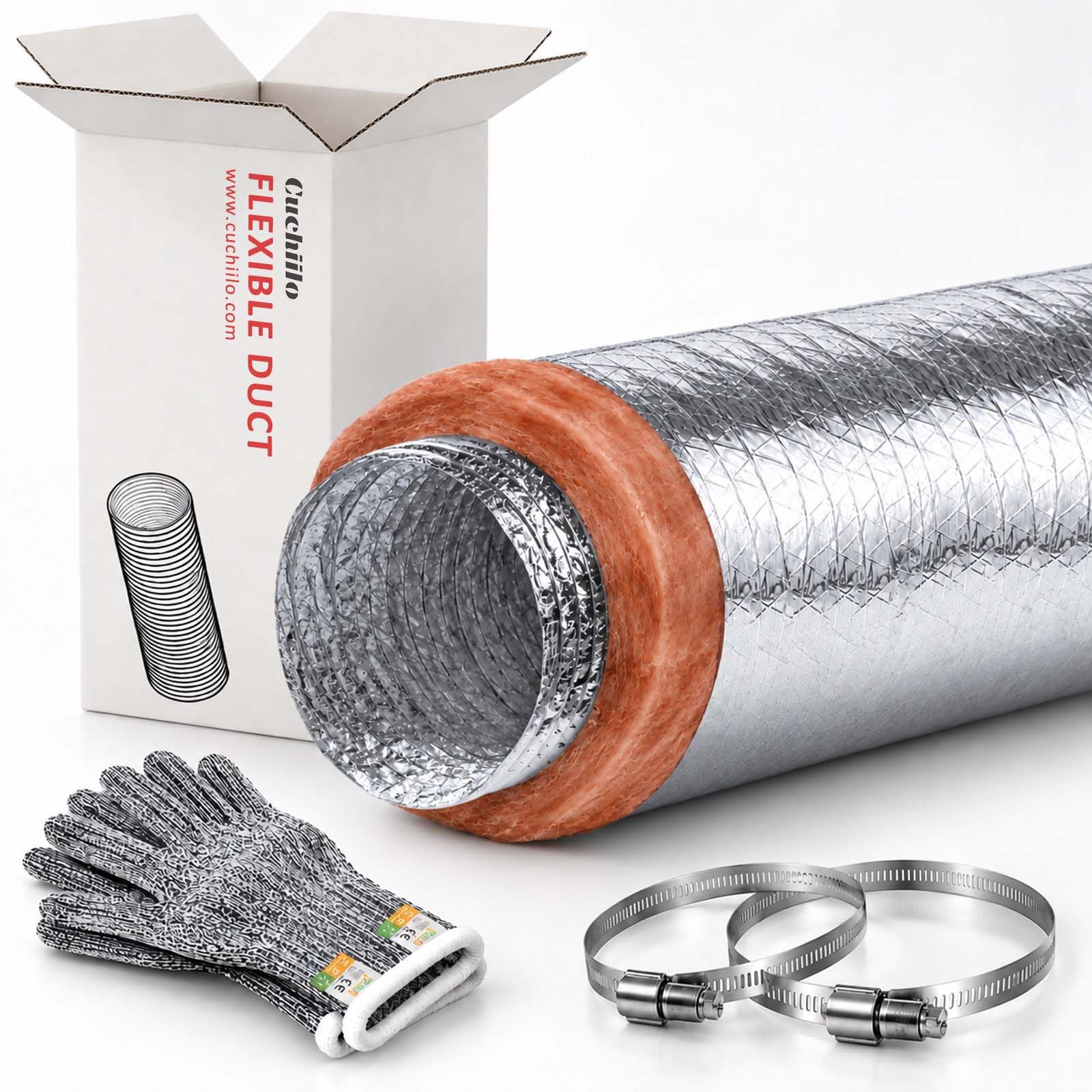 CUCHIILO 6 Inch R6 Insulated Flexible Duct, 25 FT HVAC Air Duct