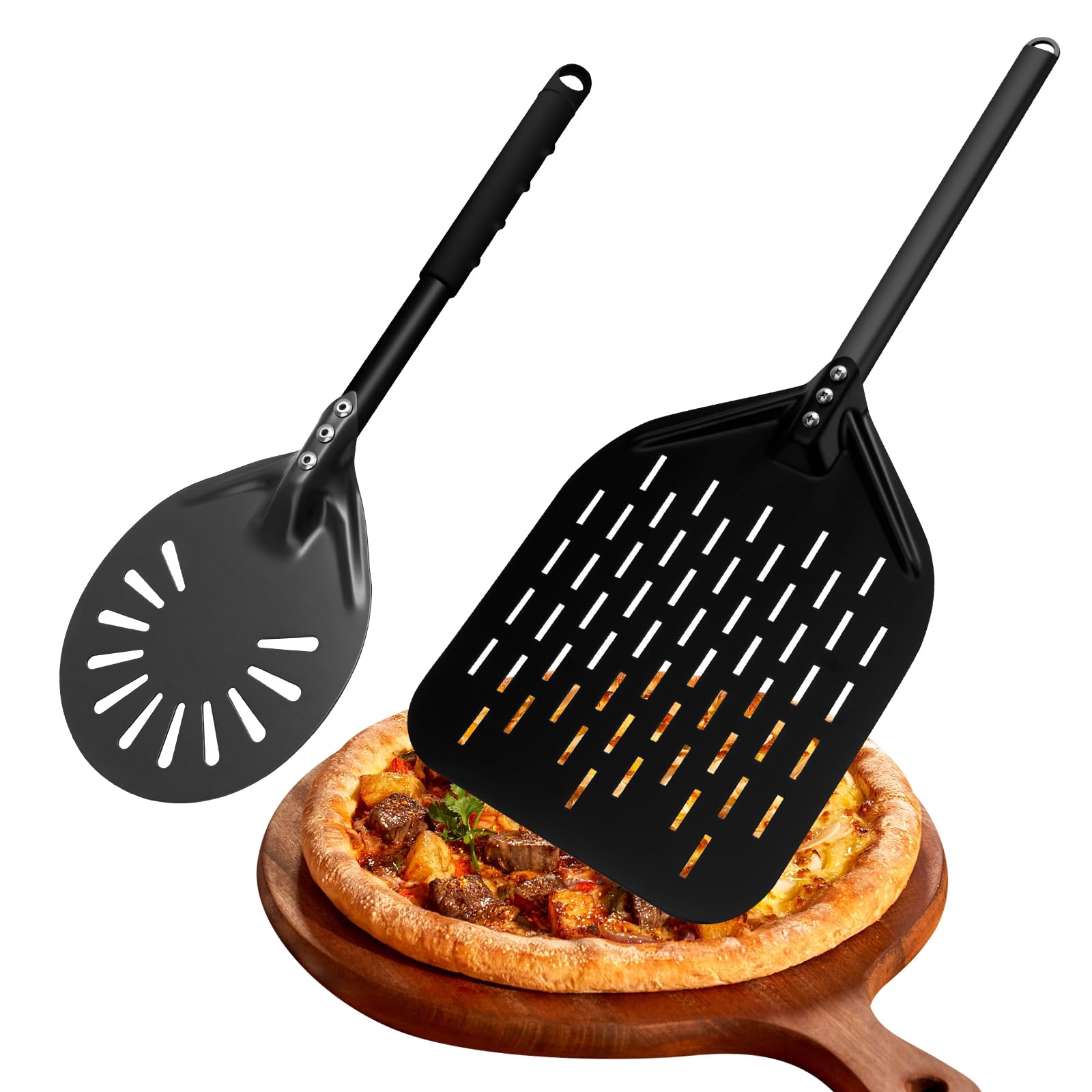 Set di pale per pizza perforate, pala per pizza da 12",paletta per pizza da 6",pala per pizza in alluminio resistente al calore con manico in silicone,set di sollevatori per pizza antiaderenti