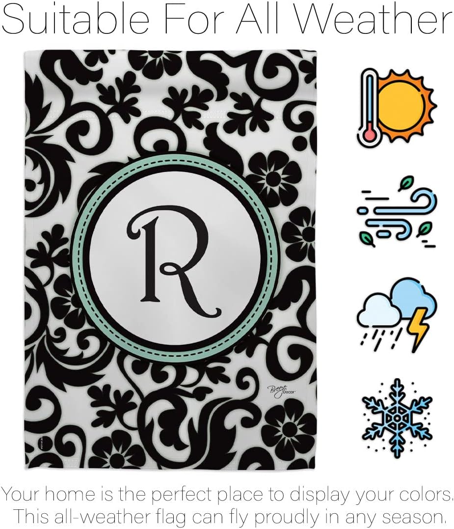 Breeze Decor - Damask R Initial Interests - Everyday Simply Beauty Impressions Decorative Vertical House Flag 28" x 40" Printed in USA