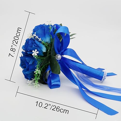 Miniatura 2 de BERYLER Ramos de boda para novia, pequeña flor nupcial para dama de honor, rosa artificial azul