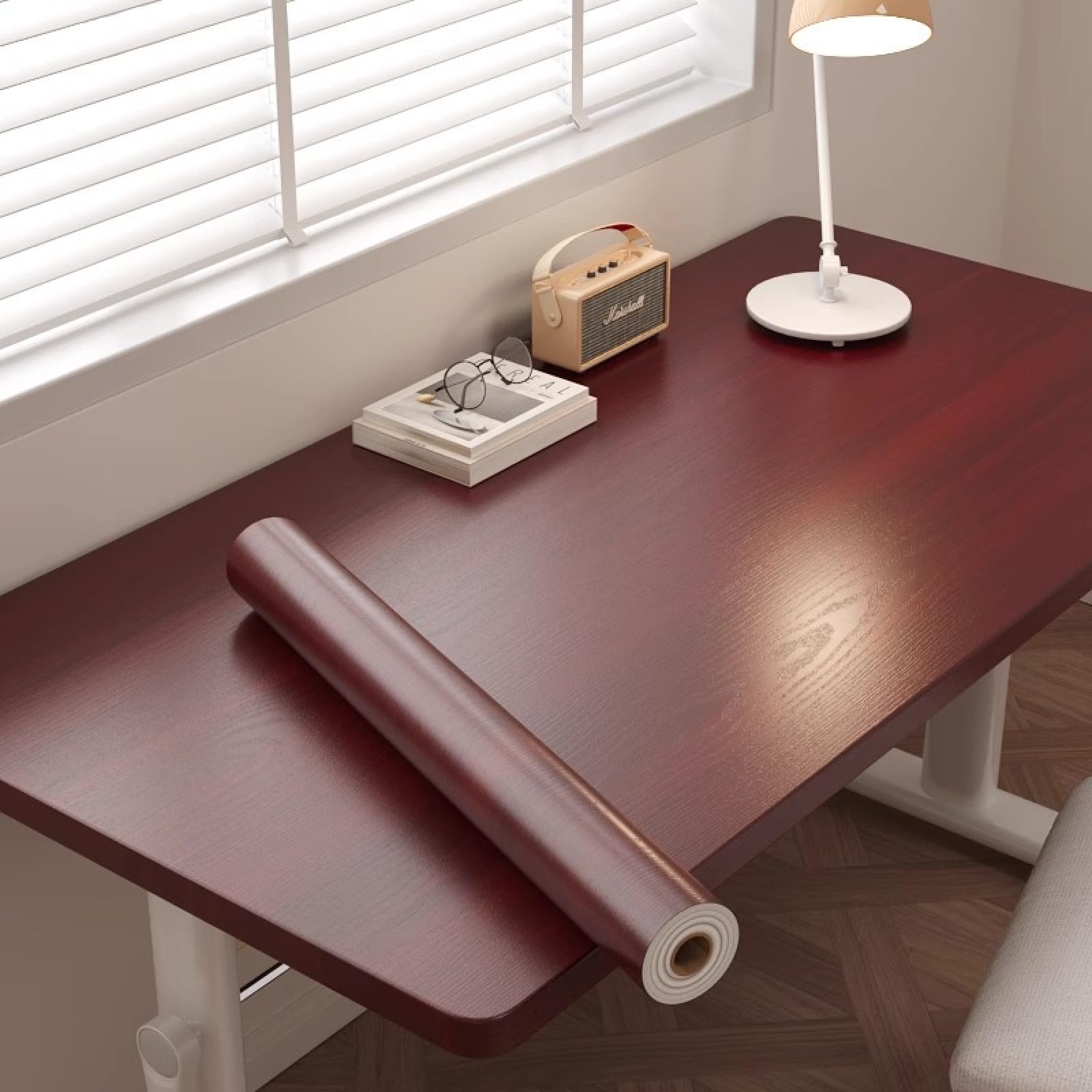 Samoprzylepny papier ścienny 40 x 500 cm głęboki czerwony drewno ziarna naklejki ścienne wodoodporne łatwe do zainstalowania do sypialni łazienki kuchni salonu meble dekoracja