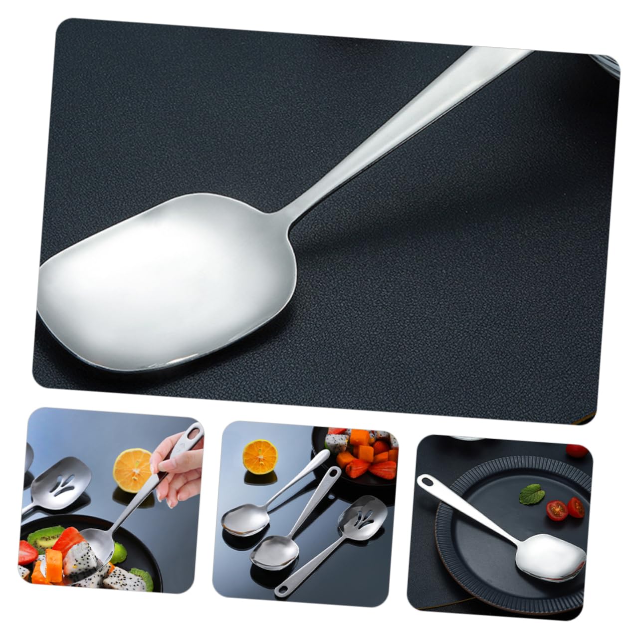 Mikinona Stainless Steel Serving Spoon Kitchen Utensil for Buffet and Dishes Food Separation Tool for Restaurants and Home Use Long Handle for Comfort