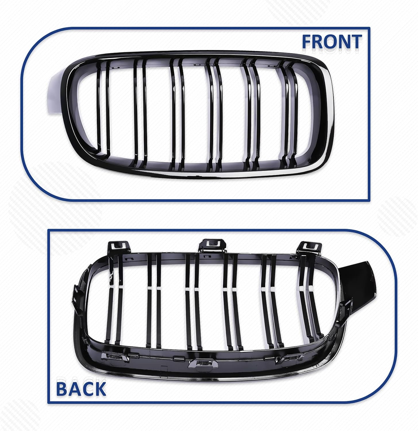 PENSUN F30 Grill, Front Kidney ABS Grille Guards For 2012-2018 BMW 3-Series F30 F31 F35 328i 335i, Gloss Black, Double Slat / 2Pcs