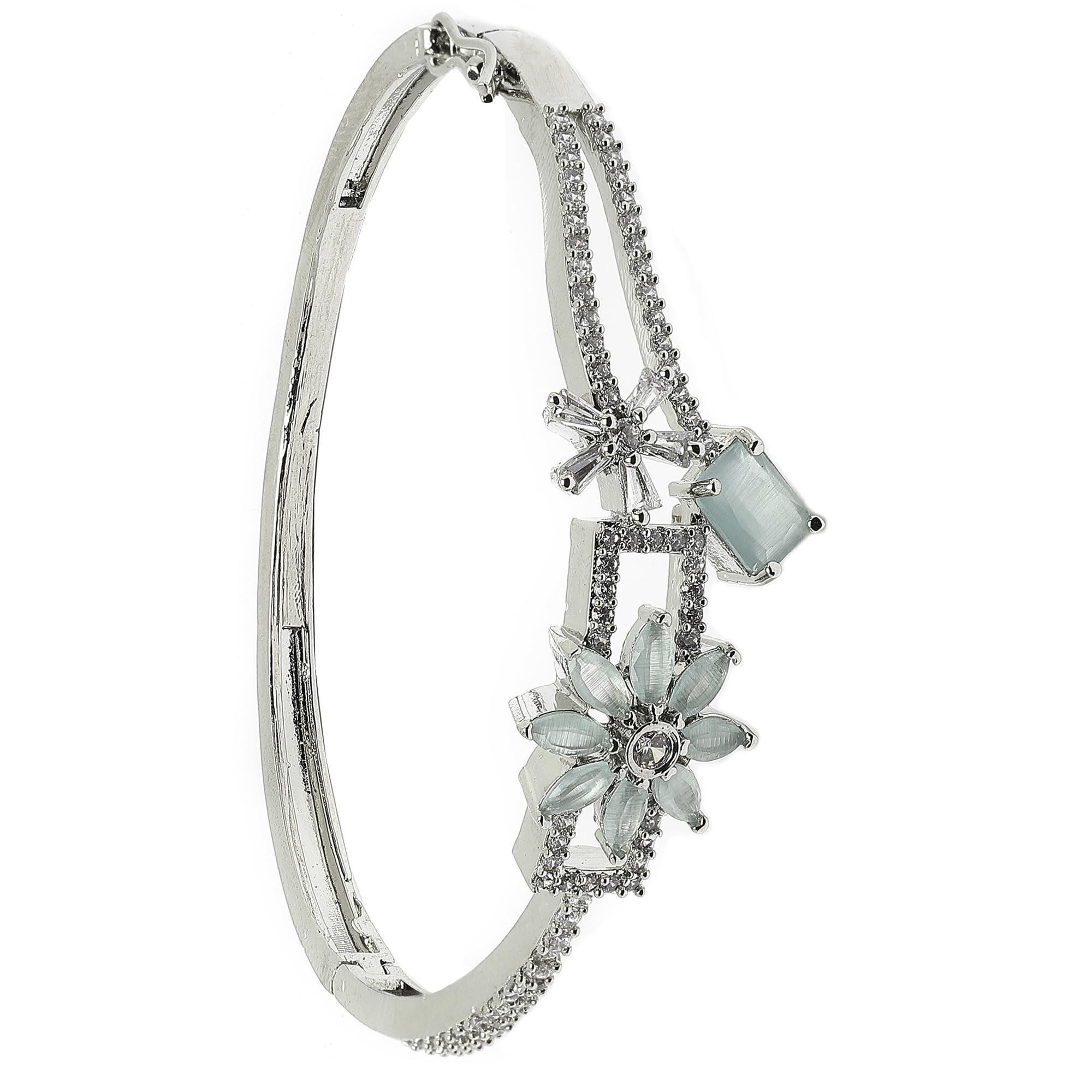 Rhodium-Plated American Diamond Studded Leaf Shaped Kada Bracelet For Girls and Women-image-47