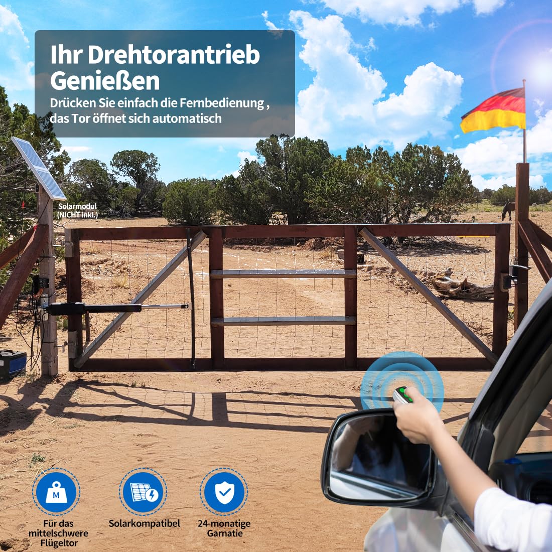 TOPENS A5131 Drehtorantrieb einflügelig Flügeltorantrieb Einzelflügeltor Torantrieb automatischer Toröffner Automatik max. Torlänge 5m oder Torgewicht 250kg mit 1 Fernbedienung