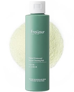 Fraijour Wormwood Enzyme Cleansing Pack Korean Powder Face Cleanser & Exfoliant with Papaya Enzyme, AHA BHA PHA, Low pH, Clears Acne & Pores, Smooths Texture, for All Skin Types, 2.82 oz.