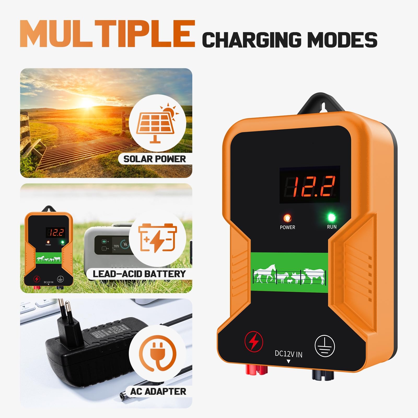 15KM Pastor electrico , cerca eléctrica Controlador de pulso de alto voltaje seguro Granja de animales Cerca eléctrica Pastor Granja de animales Pastor eléctrico para vacas, ganado, caballos (Negro)