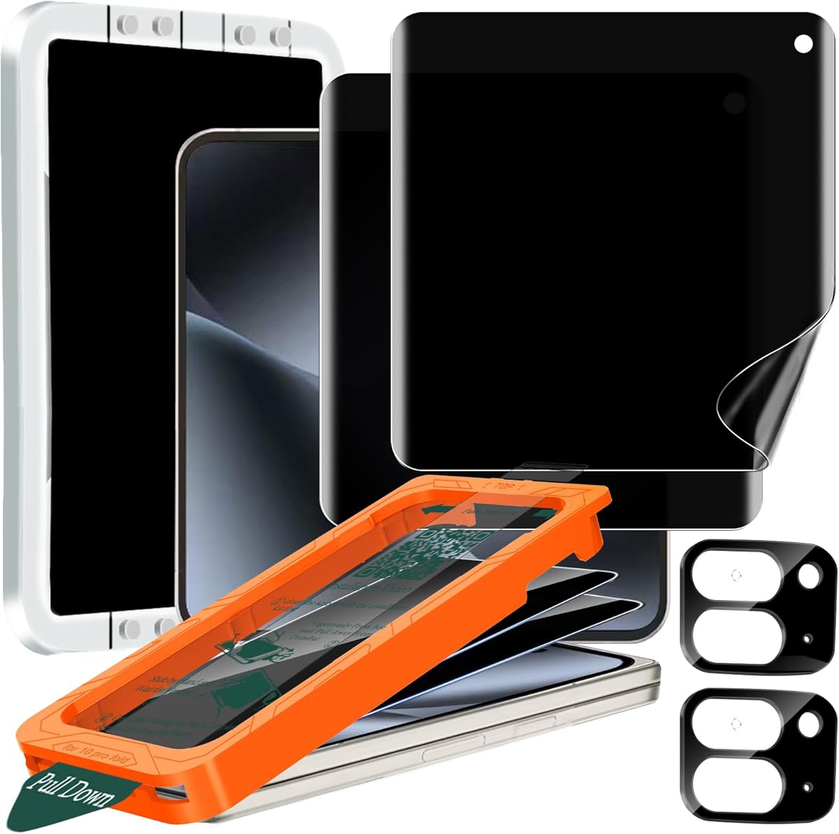 IMBZBK [Auto-Dust Removal] 2 Pack Privacy Screen Protector for Google Pixel 10 Pro Fold, 2 Inside Anti-Spy Film + 2 Front Tempered Glass + 2 Camera Lens Protector Accessories with Installation Frame