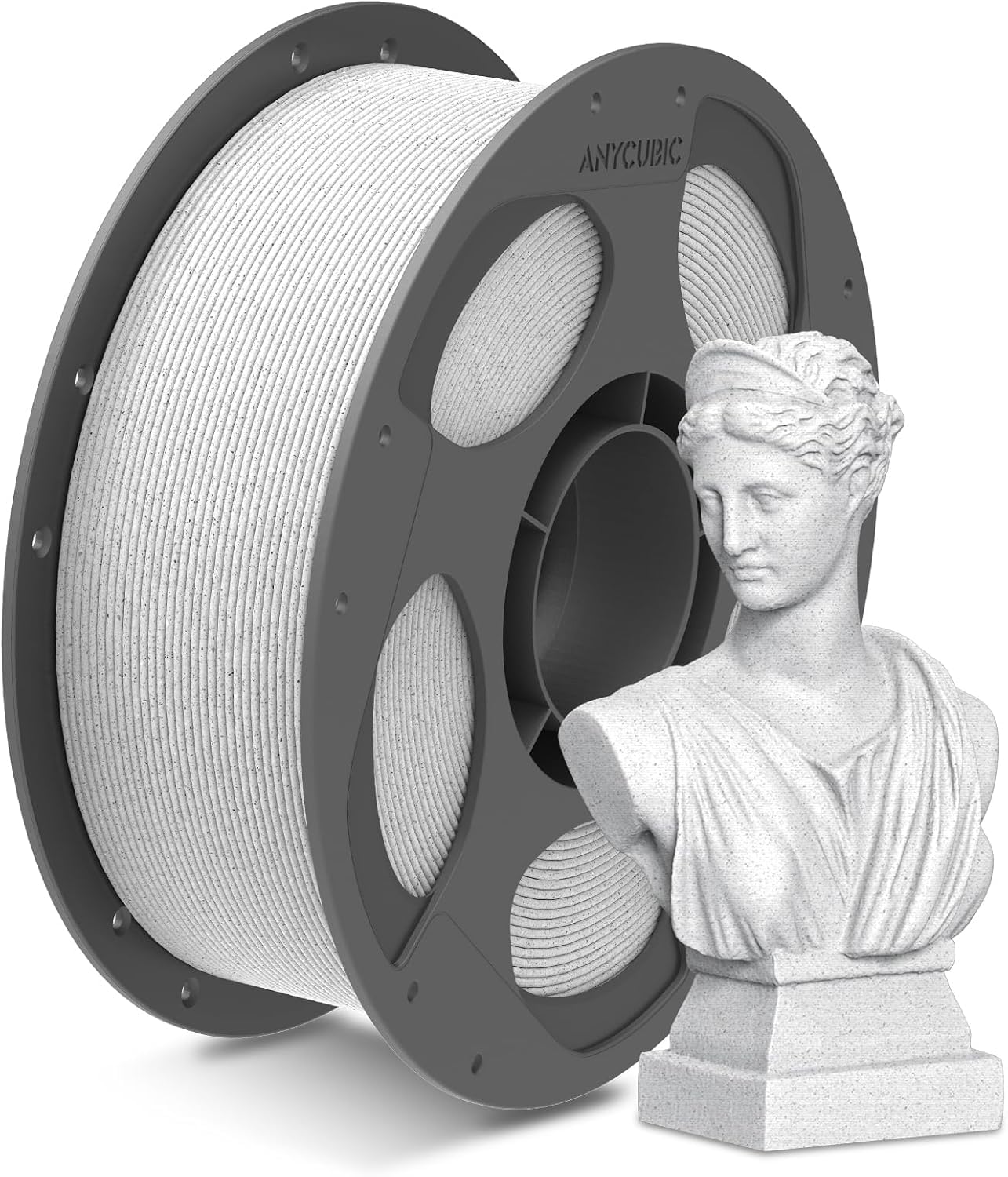 ANYCUBIC Filament PLA Marbre, Filament 3D de 1,75 mm, Lignes de Couches Minimales, Identification Intelligente, Enroulé de Manière Ordonnée, Effet Marbre, Marbre Blanc, 1kg