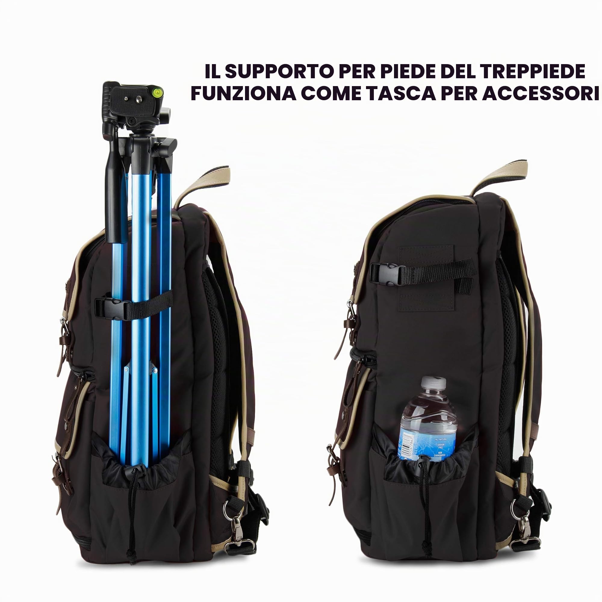 GOgroove Zaino Reflex, Zaino per Fotocamera con Supporto per Treppiedi, Cover Antipioggia, Spazio per Accessori e con Tasca per Portatile, Fotocamere SLR/DSLR Compatibili - Nero