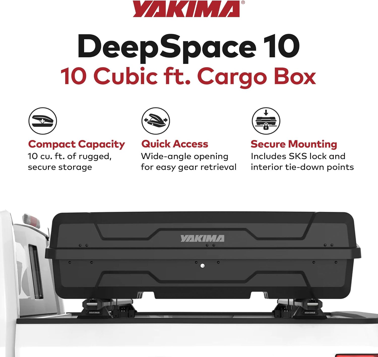 Yakima Hard Shell Cargo Box, Vehicle Rooftop Travel & Storage Gear Case, Carrier for Cartop or Truck Bed, 10 Cubic Feet, DeepSpace 10, Black