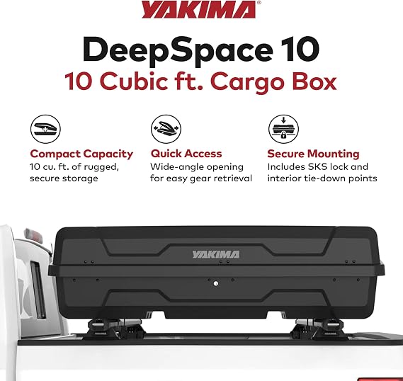 Yakima Hard Shell Cargo Box, Vehicle Rooftop Travel & Storage Gear Case, Carrier for Cartop or Truck Bed, 10 Cubic Feet, DeepSpace 10, Black