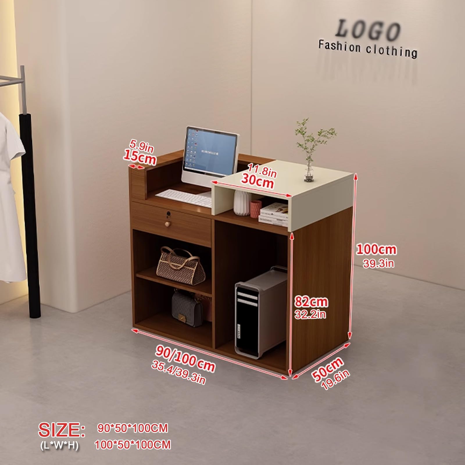 Große Empfangstheke，einfach moderner empfangstresen， Reception Counter Office Desk Counter Reception Table，klein empfangstresen mit schreibtisch，für Salon und Büro(K,L90*W50CM/L35.4*W19.6IN_L)
