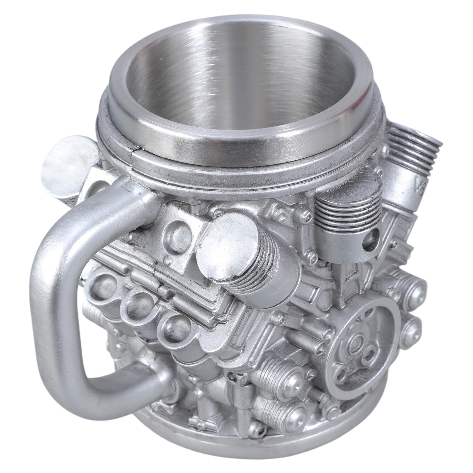 Zeizafa Silver Stainless Steel Resin Insulated Coffee Mug With Engine Mechanical Detailing Beer Cup For Automotive Enthusiasts