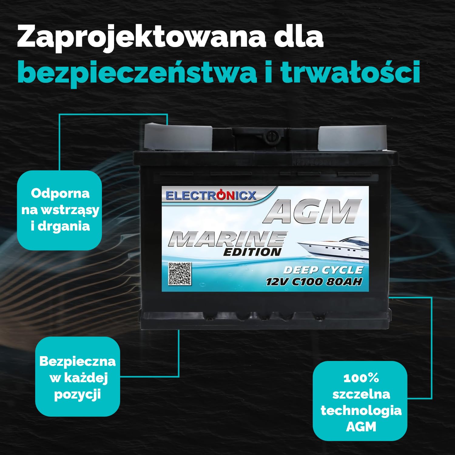 Bateria AGM 80Ah 12V – Akumulator Głęboko-Cykliczny Bezobsługowy do Kampera, Przyczepy, Łodzi, Movera, Systemów Solarnych i Zastosowań Off-Grid