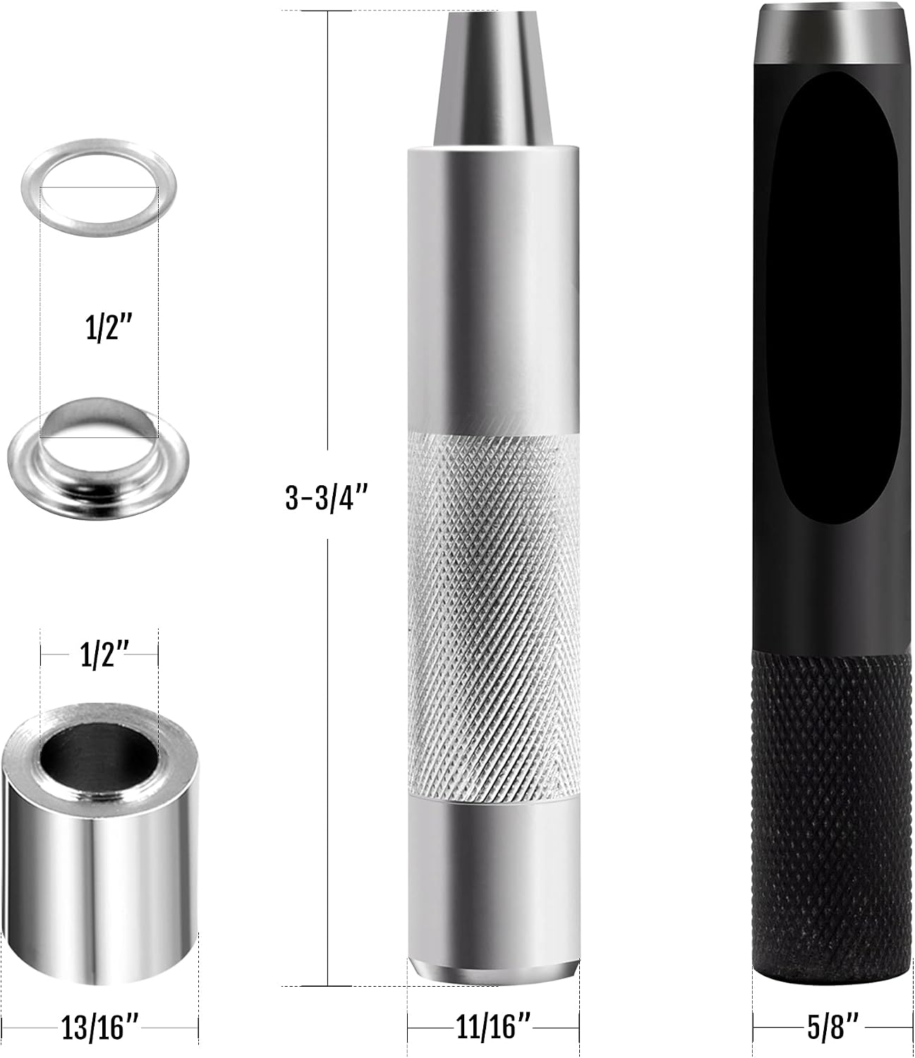 Anley 1/2" Grommet Tools Kit - 100 Sets of Rust Resistant Grommet Refills, Handheld Hole Cutter & Punch Tool - DIY Crafts Self-Piercing Eyelets for Fabric, Leather, Tarp, Curtains & Belts (Silver) image 3