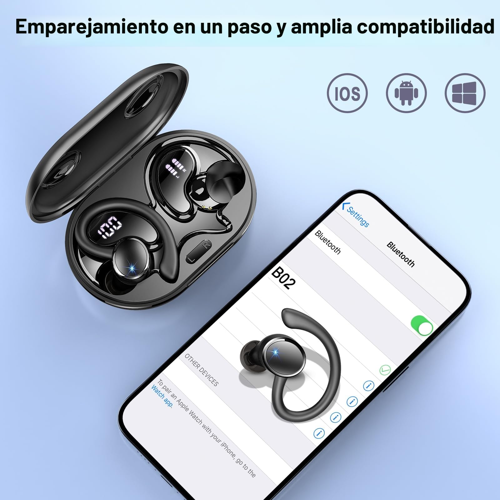 Matast Auriculares Inalámbricos Deportivos, 2025 5.4 Auriculares Bluetooth con 4 Mics, 50H Cascos Inalambricos HiFi Estéreo, IP7 Impermeable, Cascos Bluetooth con Cancelación de Ruido Pantalla LED