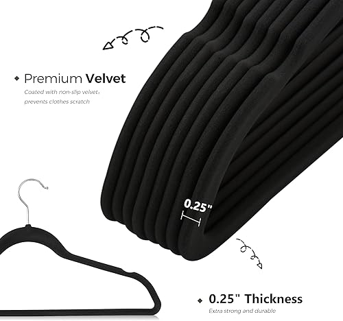 Miniatura 3 de Cozymood Perchas de terciopelo beige de lujo, paquete de 60 perchas de fieltro antideslizantes, perchas de ropa duraderas, perchas de color marfil