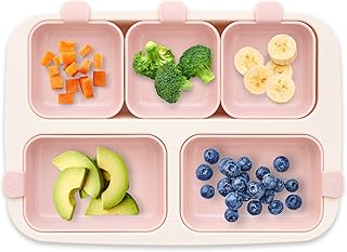 NESTIQUE Silicone Plates for Baby & Toddlers | Kids Plates & Toddler Silicone Plates | Toddler Snack Tray Divided Plate | Kids Food Tray & Divided Plates | Divided Plates For Kids - Pink
