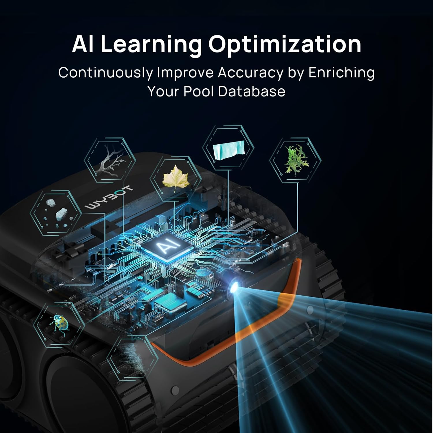 (2026 New) WYBOT C2 Vision Cordless Pool Cleaner with AI Camera, 8 Mode Pool Vacuum for Aboveground and Inground, Ultra-fine Filtration System and Powerful Suction, Waterline Cleaning, Black Orange