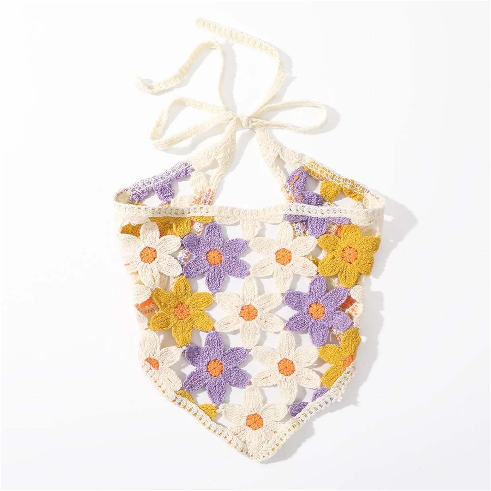 2 Piezas de Diademas de Bufanda Triangular de Punto for Mujer, Bandana con Flores Huecas, Accesorios for el Cabello para Mujer(Yellow 2)