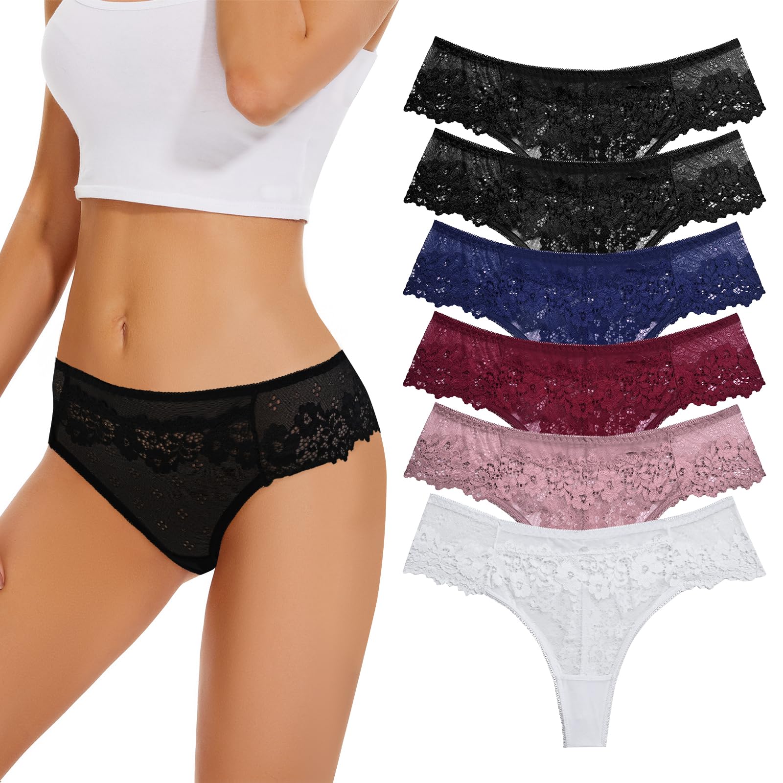 Evolyline 6er Pack Strings & Tangas Für Damen Unterwäsche Frauen, Spitze Unterhosen Underwear Baumwolle, Cotton Weich Seamless Slips Set Womens Underwearstretchy Atmungsaktive Mehrpack