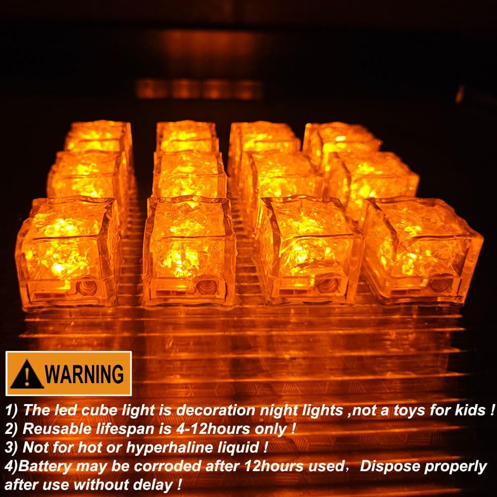 Light Up Ice Cubes for Drinks Reusable, Yellow (Orange) Lighted Ice Cube Lights with Liquid Sensor,Waterproof Glow in the Dark LED Drink Light for Bar Cocktail Wedding Birthday Party Decorations