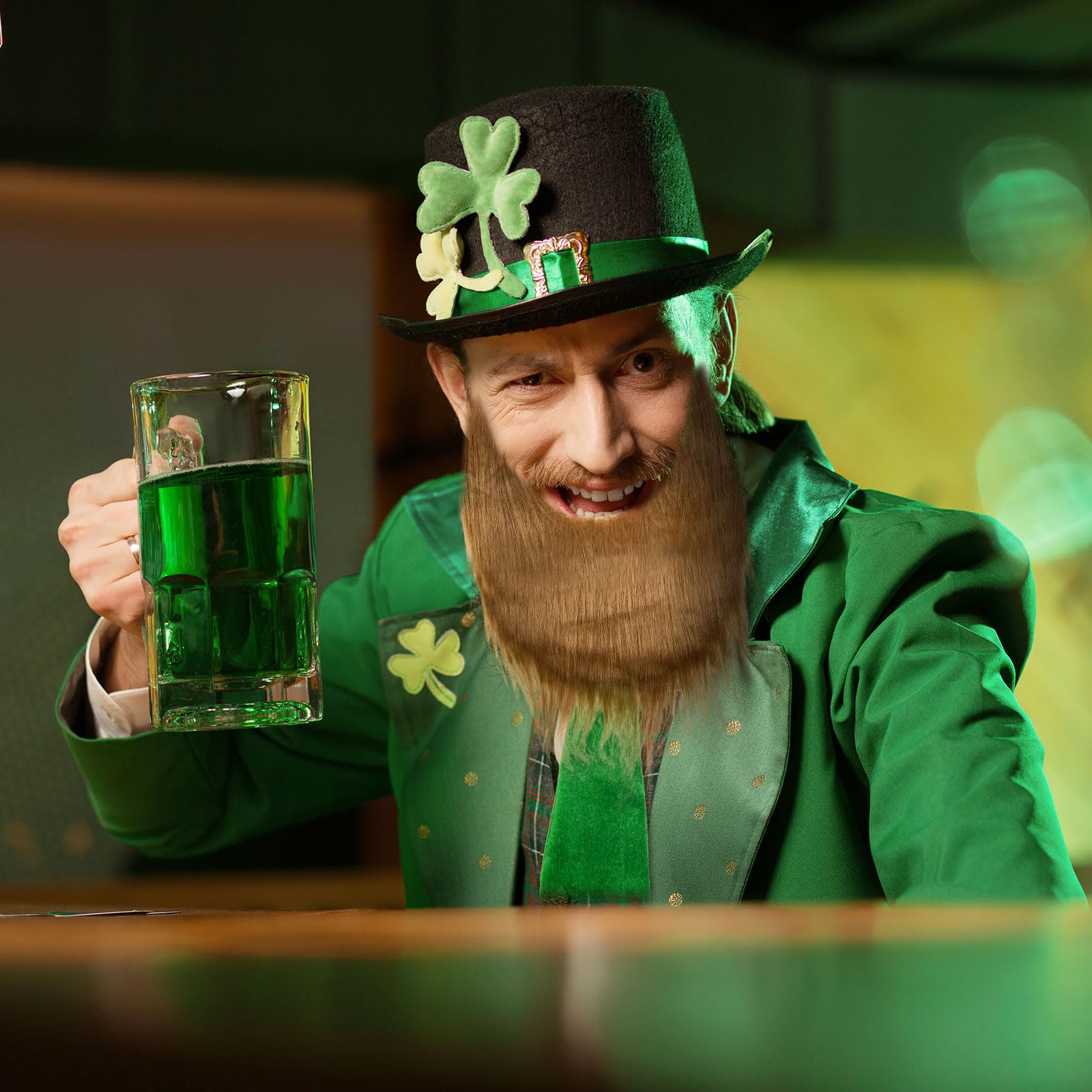 TUONYIS 3 PCS Green Dress Accessories,St. Patrick's Day Costumes Suit Decorations,Leprechaun Costume,Bow Tie Beard Costume Accessories,Retro Prop for Men Women Irish Pub Clothing Accessories (3 PCS) - Image 4