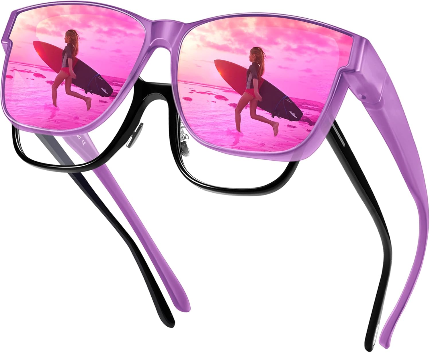 URUMQI Polarized Sunglasses Fit Over Glasses for Men Women, Oversized Square Shades UV400 Protection