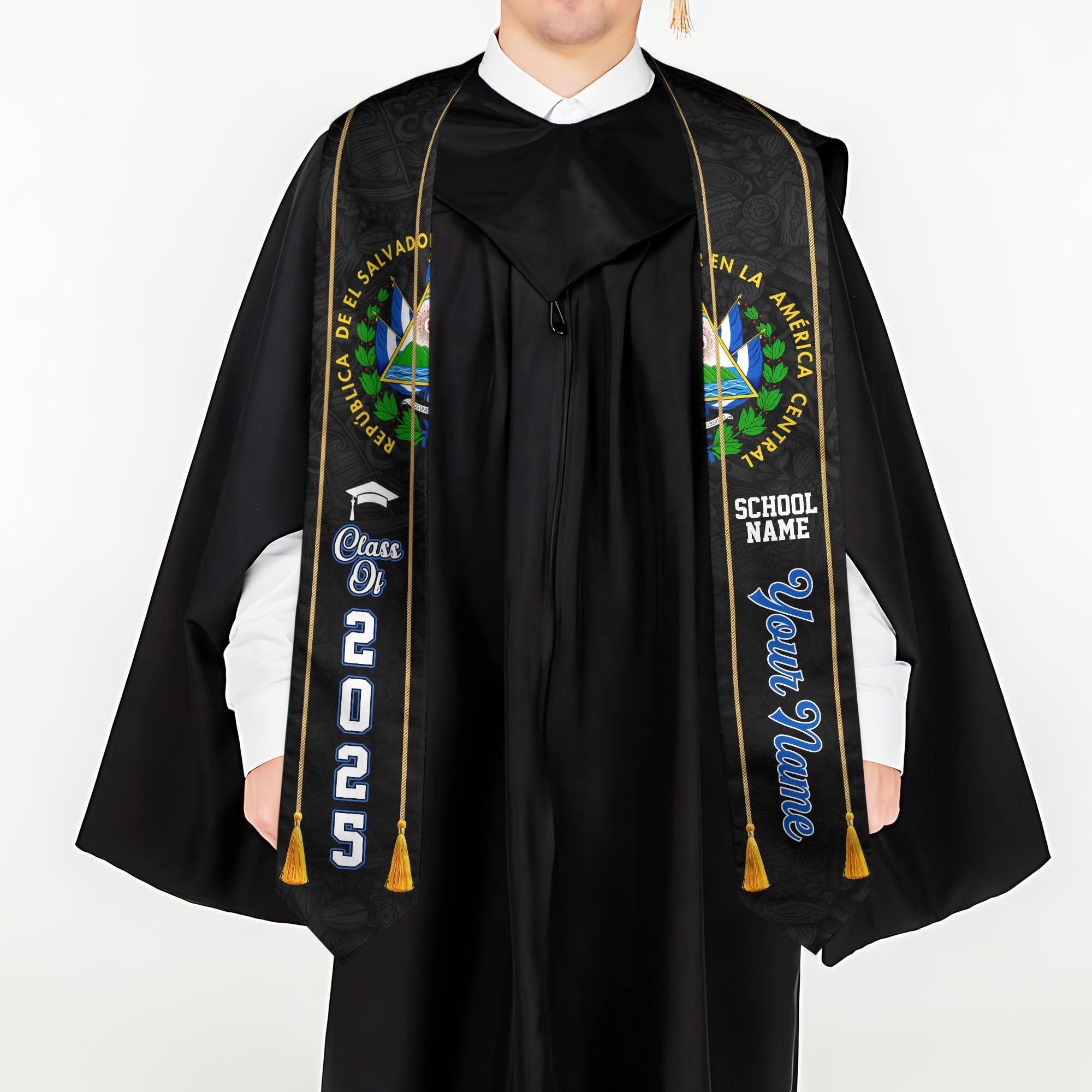 MonkeyVan Custom Salvadoran Graduation Stole 2025,Personalized El Salvador Flag Graduation Sash,Salvadoran American Stole S27