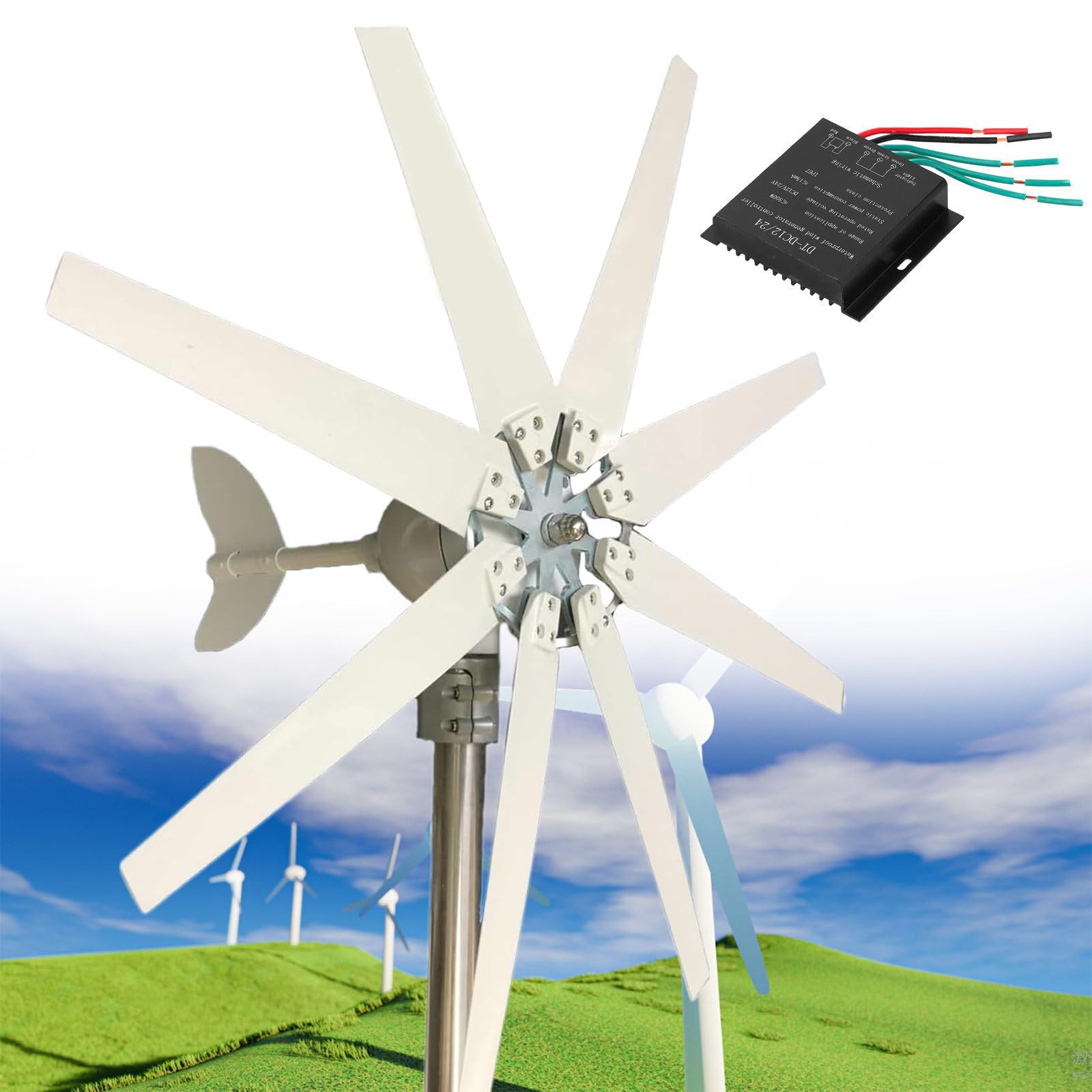 Éolienne domestique ultra silencieuse à 8 pales et son contrôleur MPPT haute performance
