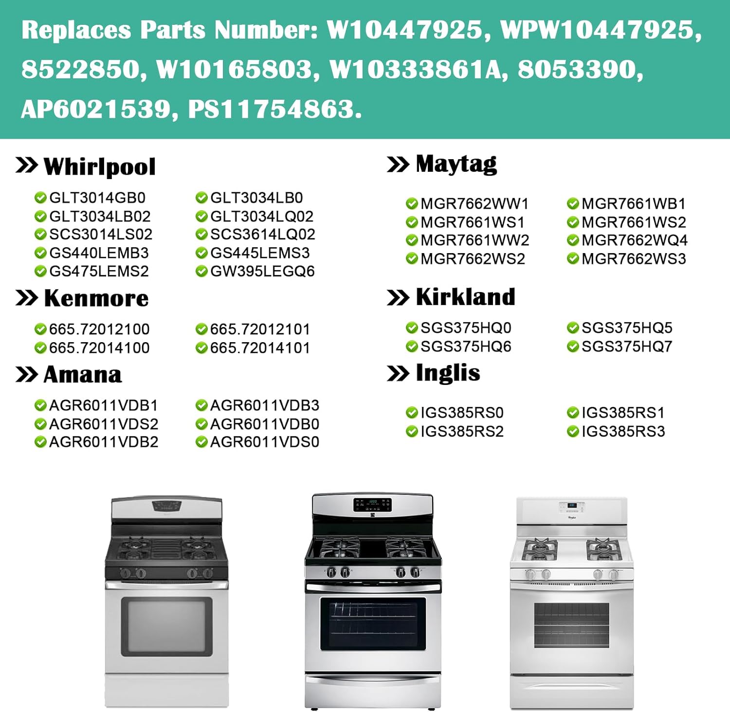 Hiorucet W10447925 Gas Stove Burner Grates Replacement for Whirlpool, Kenmore, Maytag, Amana, Inglis, Kirkland Stove Top, WPW10447925, W10333861A Grate Kit - Set of 4 for Whirlpool Gas Stove Parts.