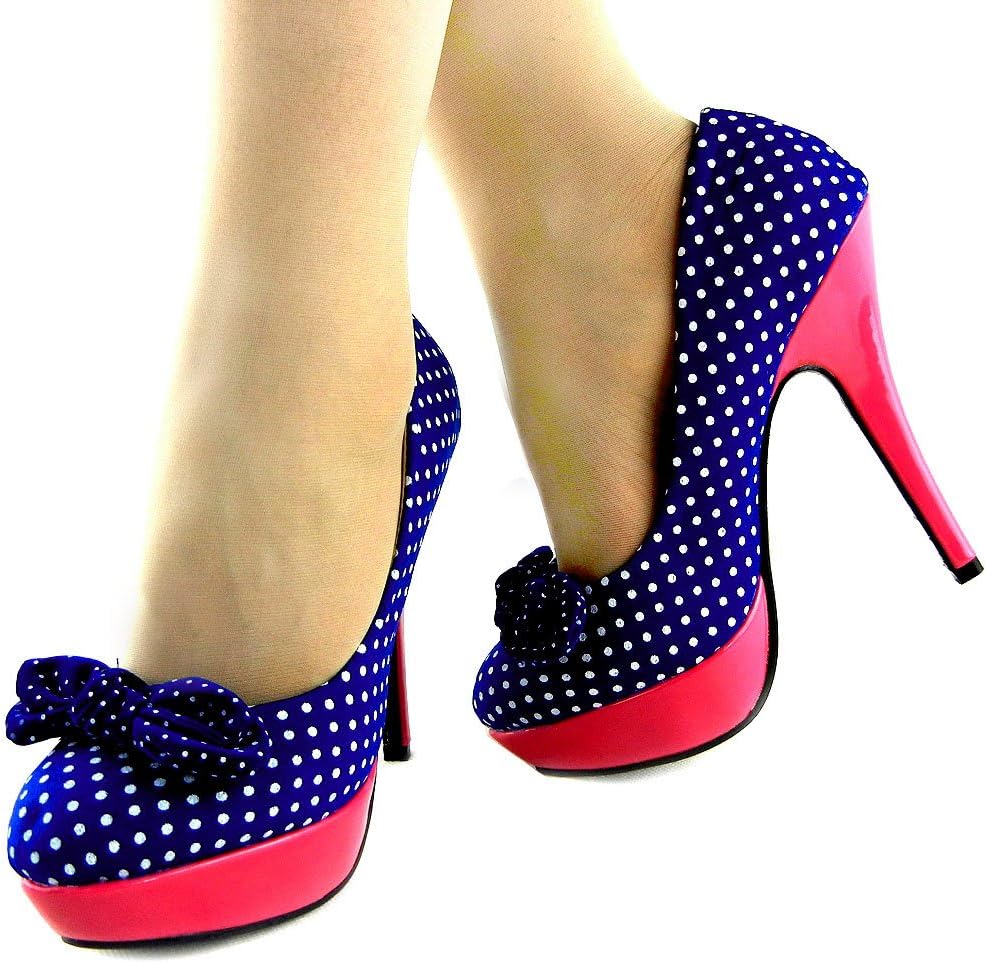 SHOW STORY Womens Hot Polka Dots Bow High Heel Platform Stiletto Pumps,LF30426