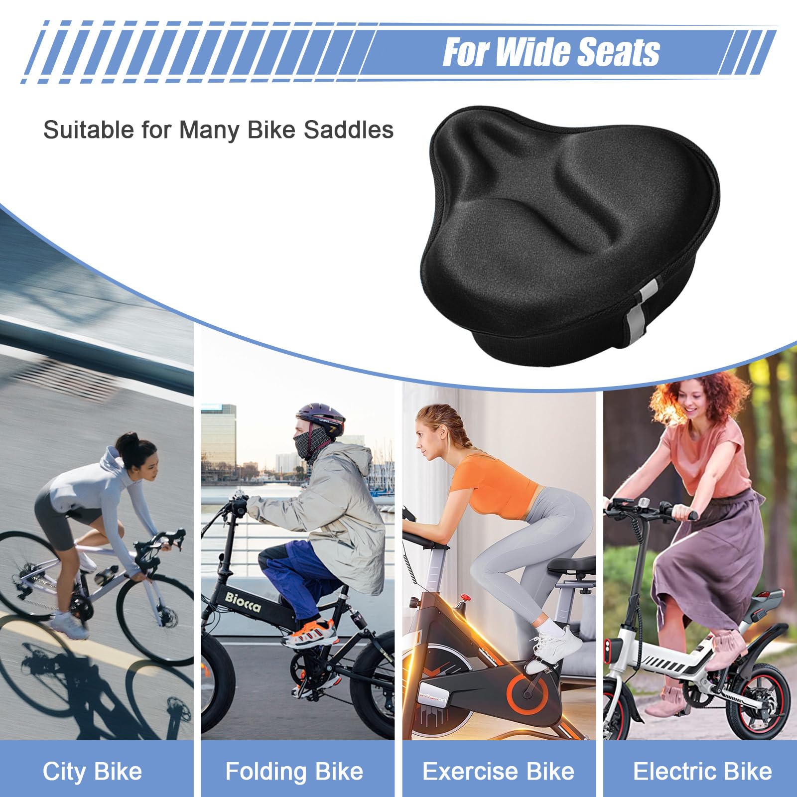 ROADNADO Cuscino largo per bicicletta, imbottito, morbido, per uomo e donna, comodo, per bici da ginnastica, per Peloton, Spin, Electric, City Bike