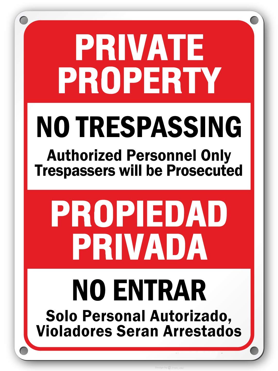 Private Property No Trespassing Sign Bilingual English Spanish Violators Will Be Prosecuted Authorized Personnel Only Outdoor Rust-Free Metal 8x12 for and Indoor Use